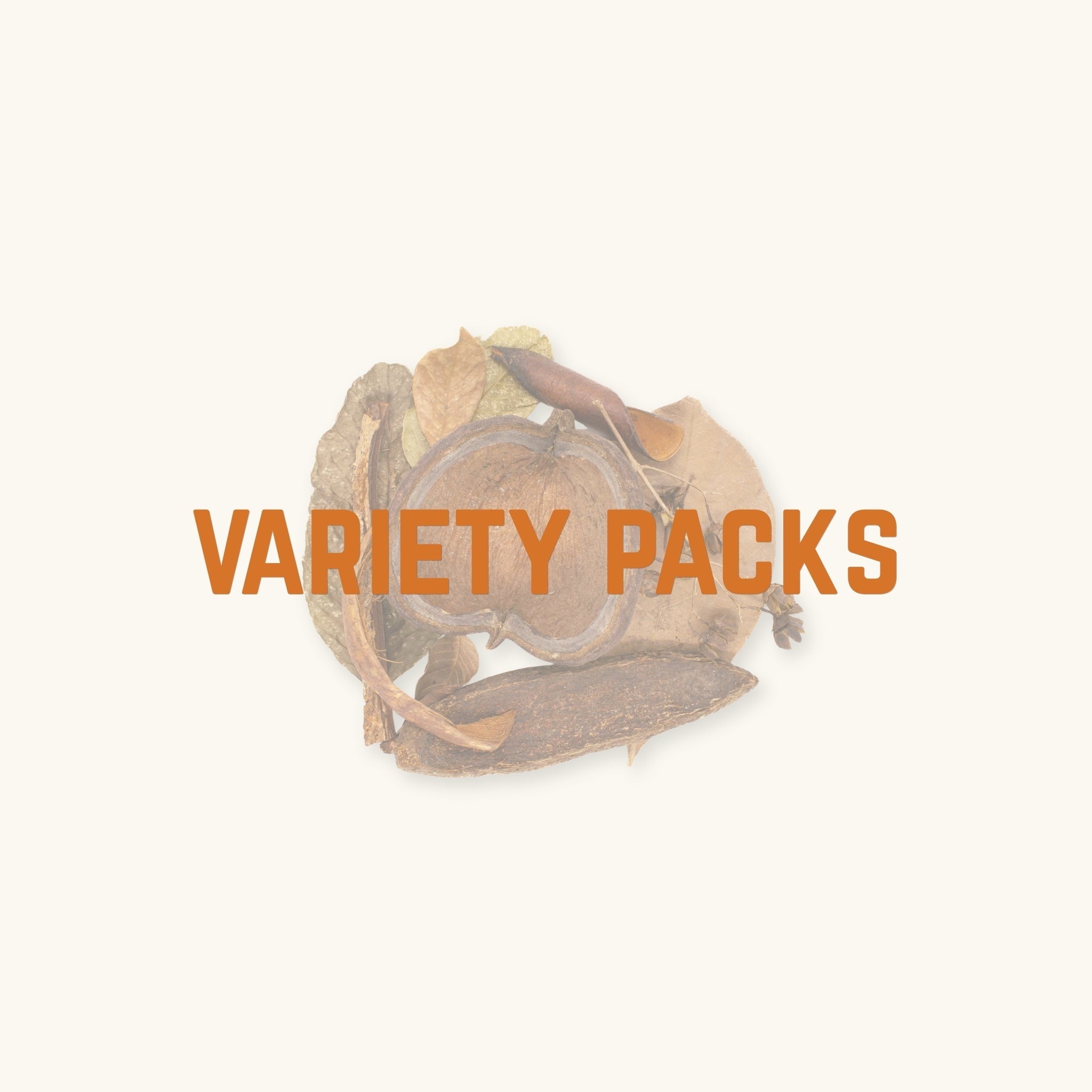 A collection of botanicals for aquarium and vivarium variety packs, photographed on a natural background at betta botanicals.