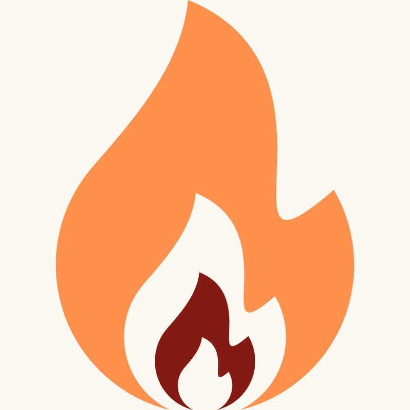 Illustration of a flame with orange, white, and red colors on a natural cream background at Betta Botanicals.