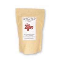 A compostable pouch of maroon tea bags containing high tannin botanicals to retint blackwater aquariums at Betta Botanicals.