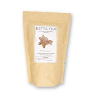 A compostable pouch of brown tea bags containing high tannin botanicals to retint blackwater aquariums at Betta Botanicals.