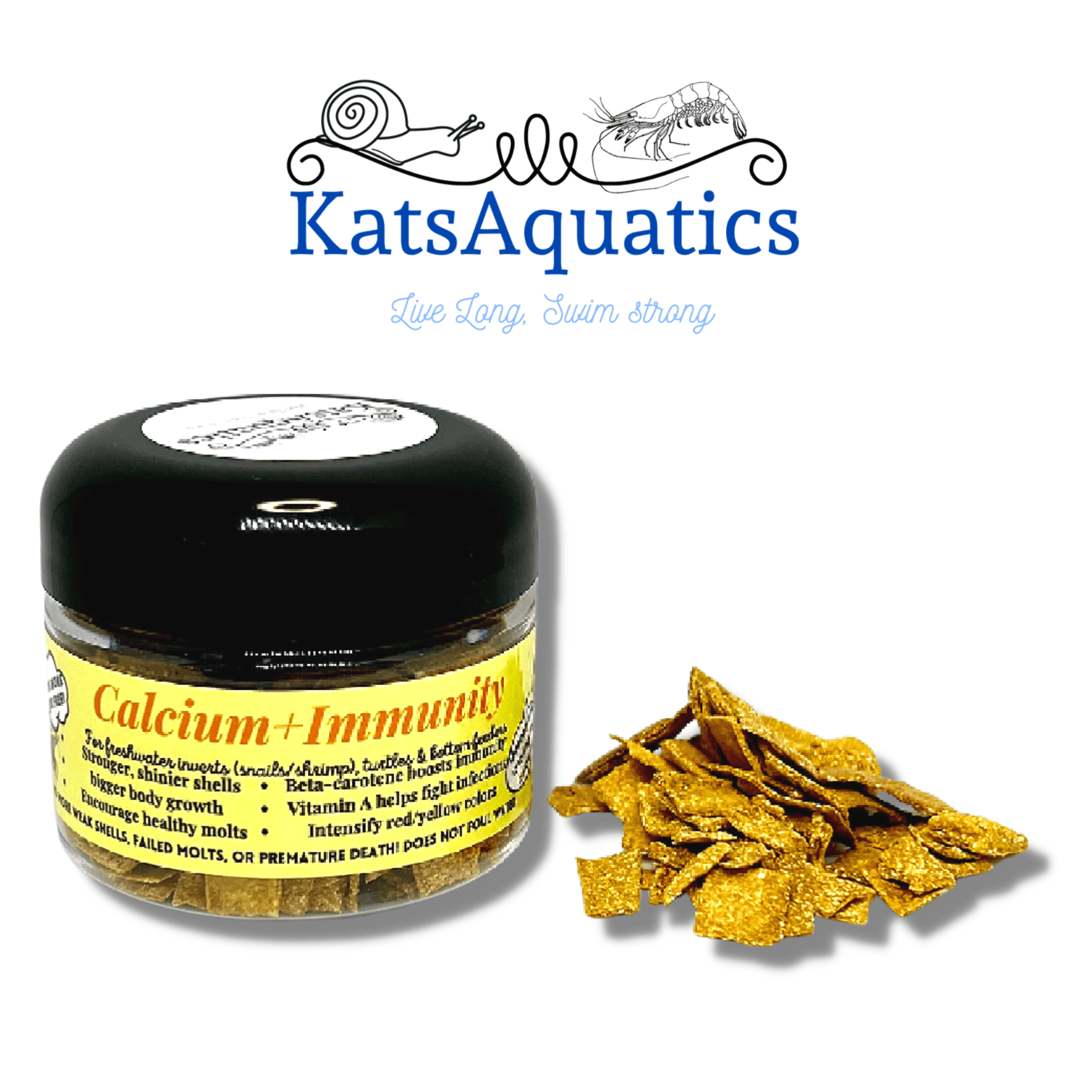 A pile of immune boosting KatsAquatics shrimp food by Betta Botanicals, for cherry shrimp, aquarium snails, and botanical aquariums.