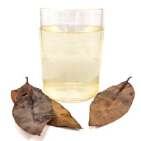 A clear glass jar full of light yellow tinted aquarium tannins from red mangrove leaves by Betta Botanicals.